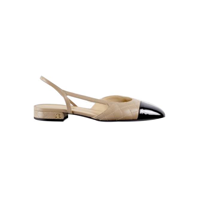 Ch*el slingbacks lambskin & patent calfskinbeige & black g39221 y55956 k4671